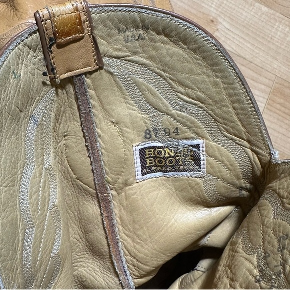 Hondo El Paso TX Men’s Cowboy Boots 8794 Ostrich Tan & Black Size 10 E USA Made - Picture 7 of 10